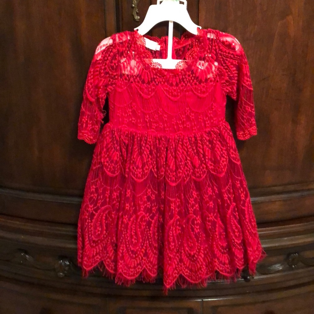 Trish Scully Child Red Lace Christmas Dress